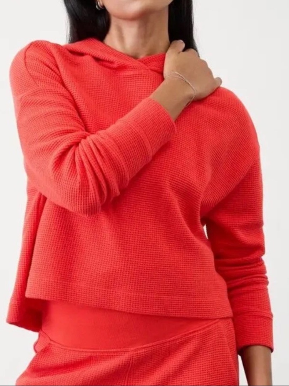 Athleta Coaster Waffle Relaxed Hoodie in cardinal red